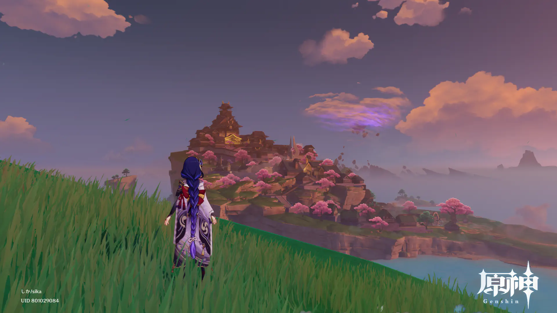 稲妻城を眺める雷電将軍