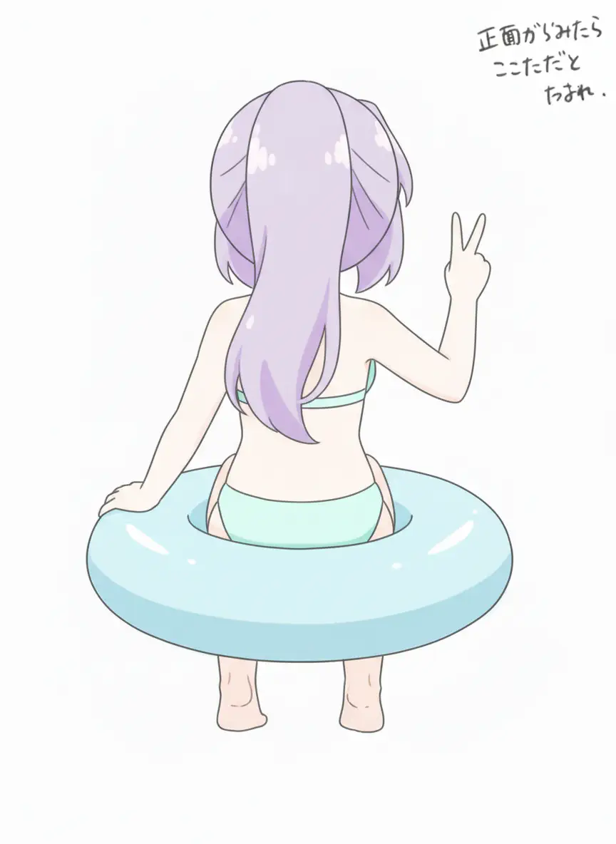 後ろから見たモカ水着